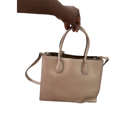 Michael Kors Mercer Beige Saffiano Leather Top Handle Bag Gold Hardware Sz L - Picture 2 of 14